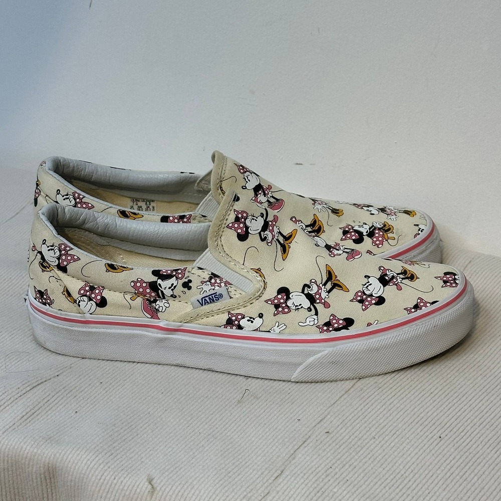 Vans Slip-On Disney Minnie Mouse Shoes Women 8.5 Cream Skate Sneakers - Picture 2 of 8